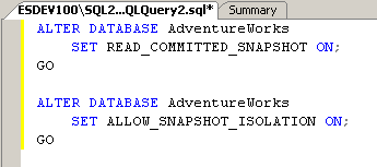 Statements used to enable snapshot isolation options