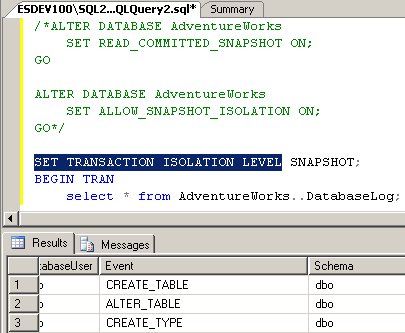 Statement used to set the transaction isolation level to SNAPSHOT