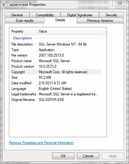 SQL Server version from file