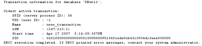 dbcc opentran output
