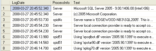error log output