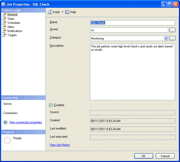 SQL Server Agent Monitoring Job General Tab