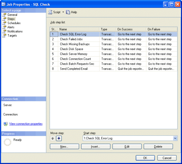 SQL Server Agent Monitoring Job Steps Tab