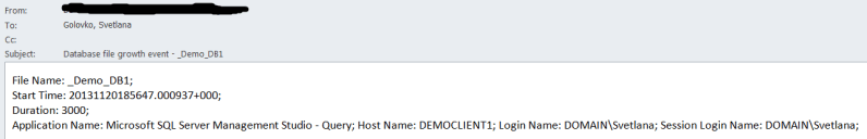 Monitoring Databases files growth using WMI alerts.