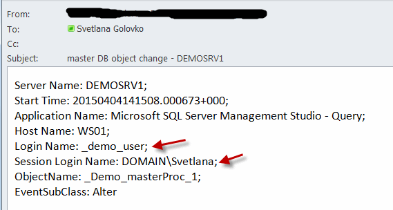 ALTER OBJECT SETUSER E-mail