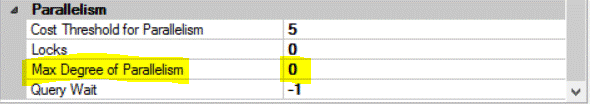 SQL Server Max Degree of Parallelism Setting in Management Studio