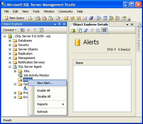 create new sql server alert