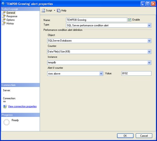 change sql server alert