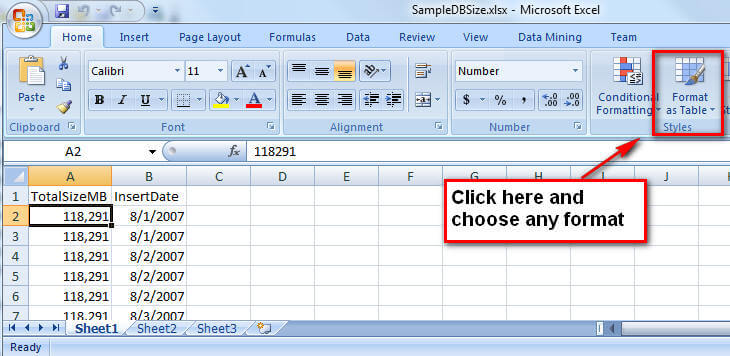 excel format table