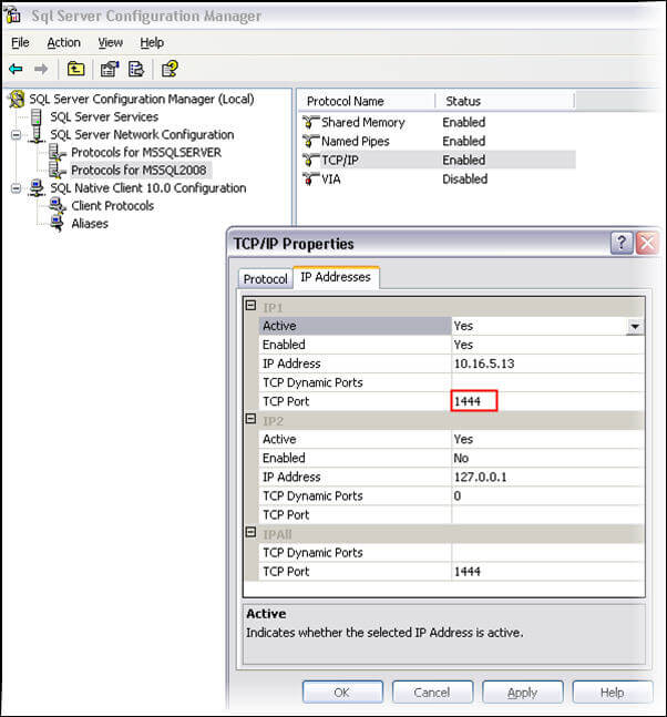 Customized static port for SQL Server instance