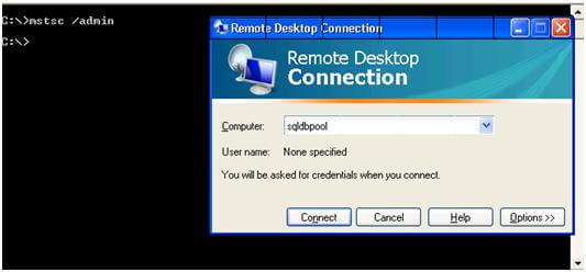execute mstsc /admin command from the command prompt