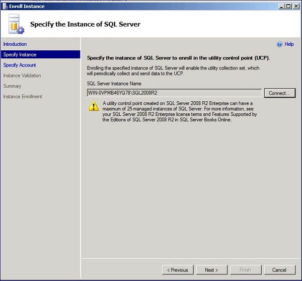 identify the SQL Server instance to enroll in the UCP