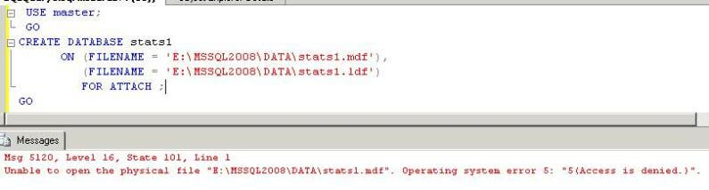 sql server create database with attach command
