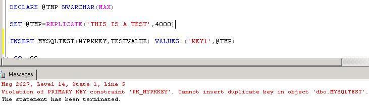 sql primary key failure