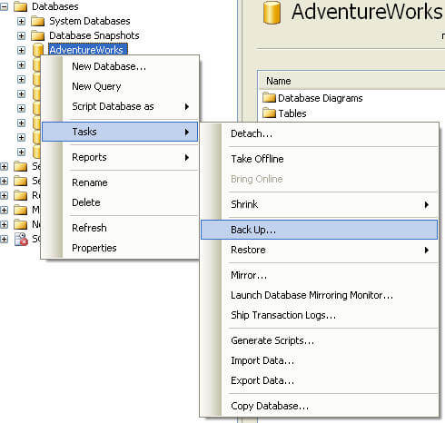 backup database from ssms