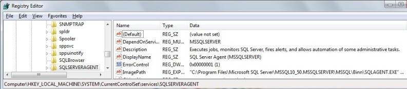 sql server registry entries