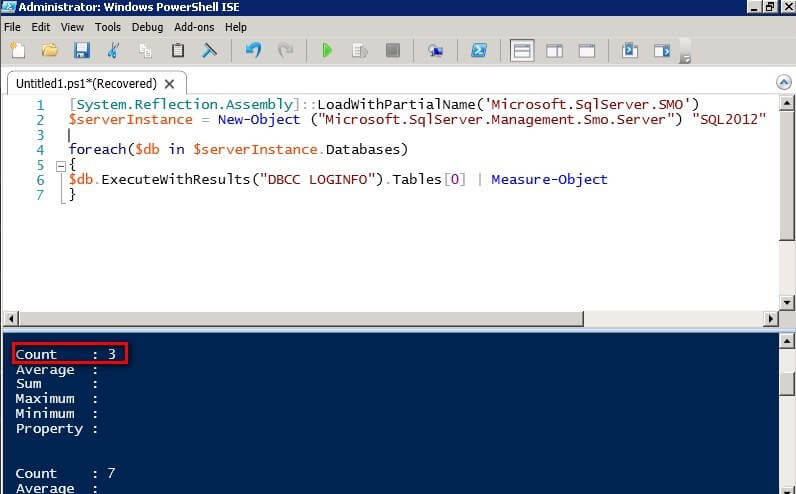 We can use the Measure-Object cmdlet to count the number of items returned by the ExecuteWithResults method 