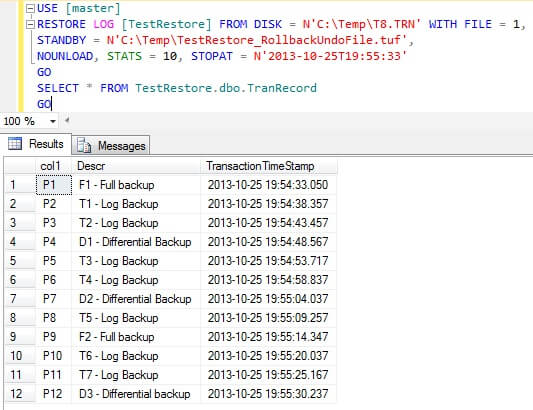 restore backups using stopat