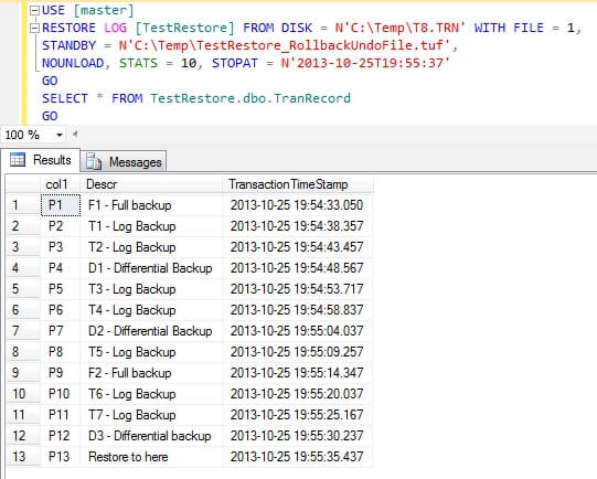 sql server restore with standby