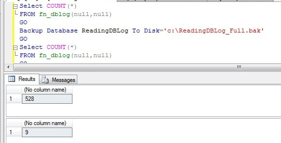 Run backup to see the changes in t-log