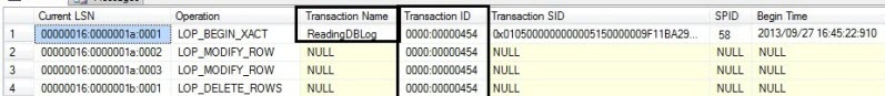 Capture data from log file of newly created database