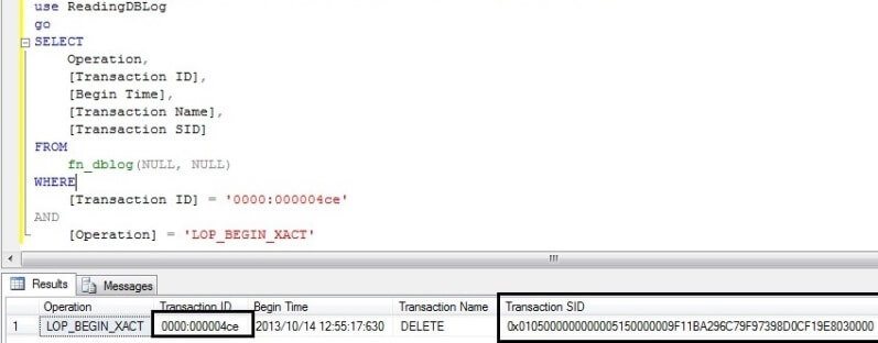 Find the transaction SID of the user