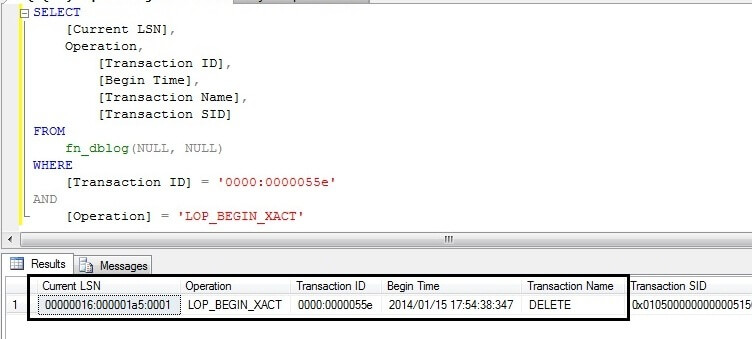 Find the LSN of the deleted item