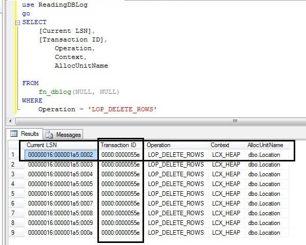 Find all the deleted rows info from t-log file
