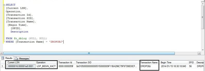 Get LSN of dropped object