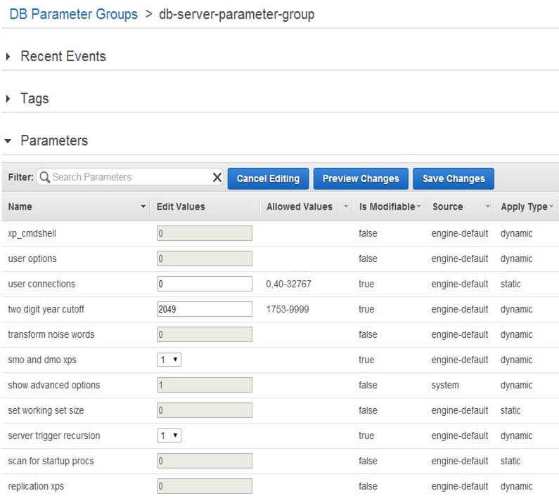 Modifying DB Parameter Group Options