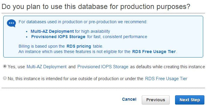 Choosing Multi-AZ Deployment and Provisioned IOPS