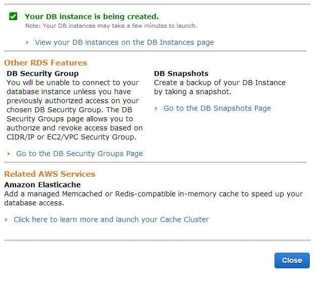 RDS Database Creation Status