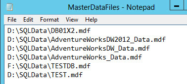 list of primary sql server database files