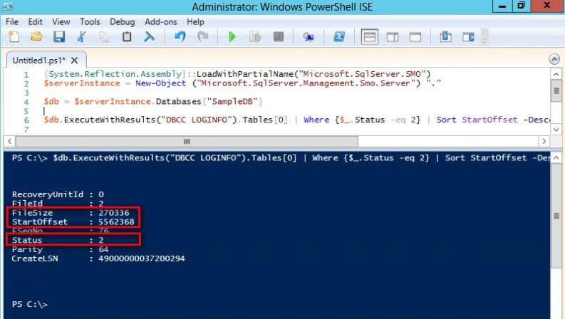 Determine the minimum possible size to shrink the log file