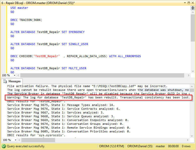 CheckDB Execution.