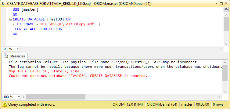 Another Failed Attempt To Attach the Database.