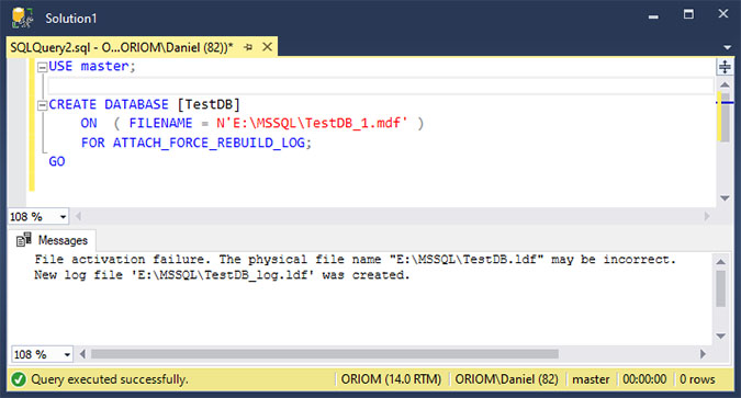 The Database was recovered successfully.