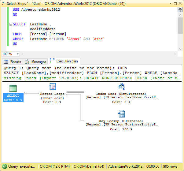 Query plan for Select between Histogram steps 1 to 12.