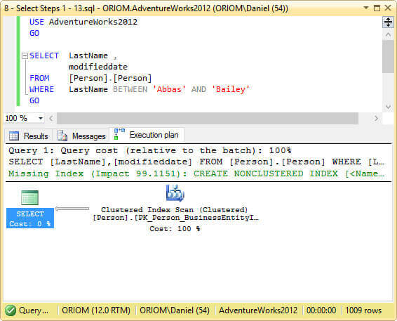 Query plan for Select between Histogram steps 1 to 13.