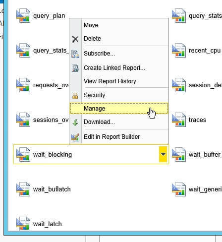 Right click on the report and select Manage from the contextual menu.