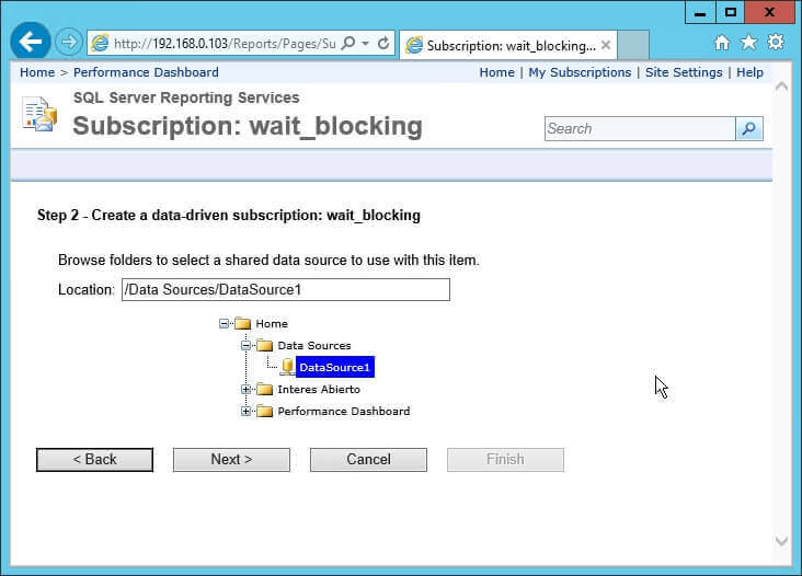 Screen capture of step 2 of the New Data-Driven Subscription wizard.
