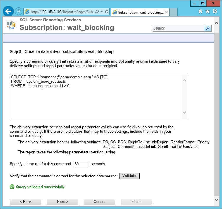 Screen capture of step 3 of the New Data-Driven Subscription wizard.