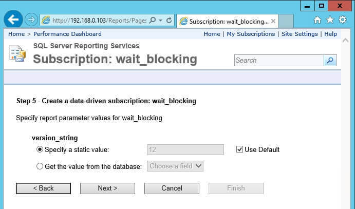 Screen capture of step 5 of the New Data-Driven Subscription wizard.