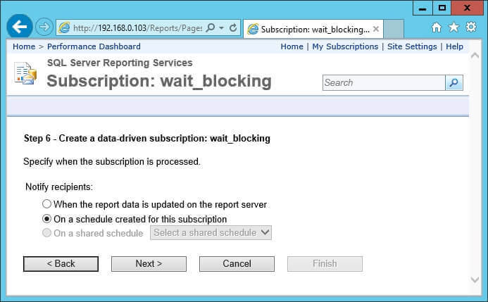 Screen capture of step 6 of the New Data-Driven Subscription wizard.