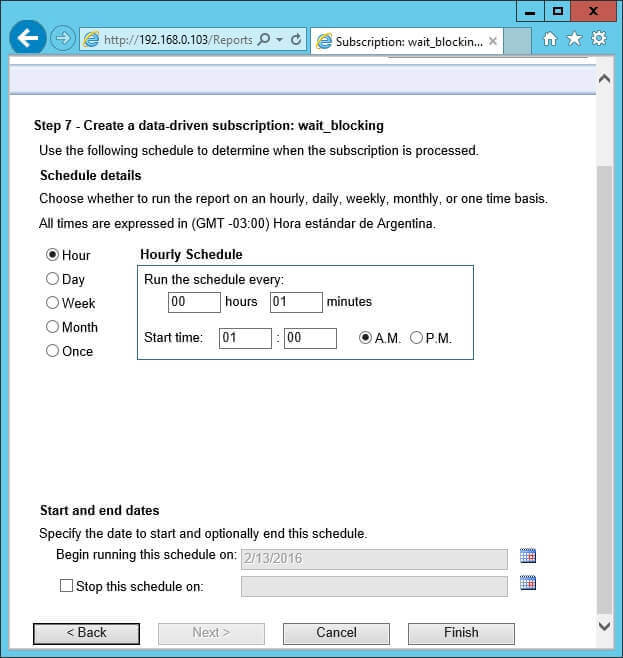 Screen capture of last step of the New Data-Driven Subscription wizard.