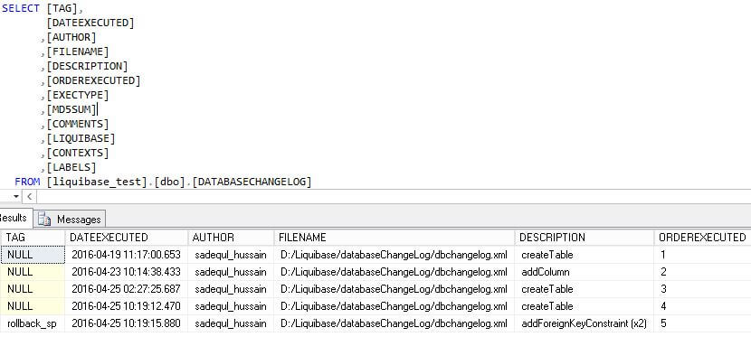 Rollback Tag in DATABASECHANGELOG Table