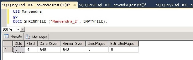 DBCC SHRINKFILE to move data from file to another