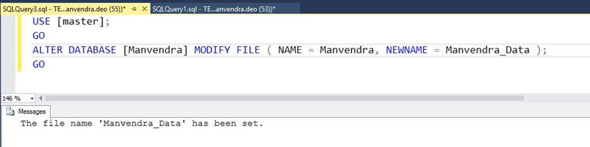 Change logical file names of a SQL Server database file