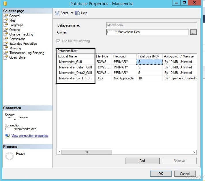 Verify the logical file name change of all SQL Server database files