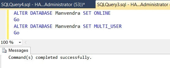 Bring the SQL Server database Online